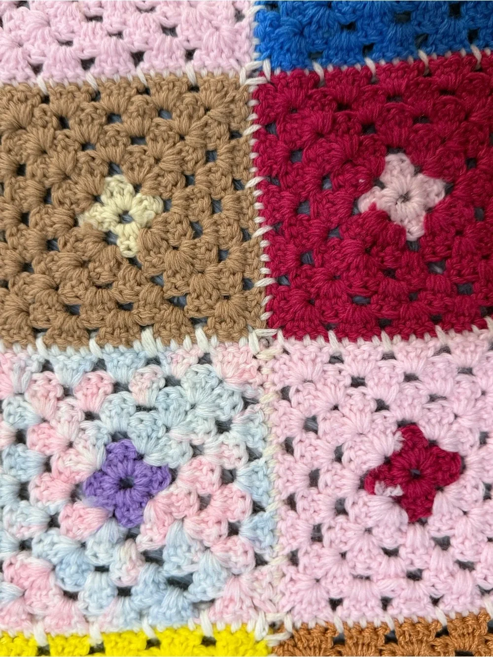 Handmade Crochet Granny Square Throw Blanket Vintage Pastel Afghan 53” x 64”
